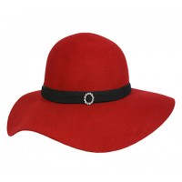Hats – 12 PCS Big Brim Wool Felt Hats w/ Rhinestone Ring Band - Red - HT-CC12-7RD